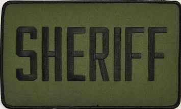 SHERIFF 5" X 9" PATCH - BLACK on OD GREEN, BLACK TRIM - SEW ON.